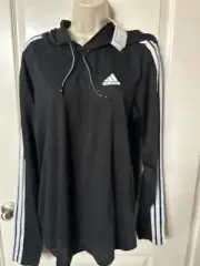 ADIDAS WOMENS PULL OVER HOODIE LIGHTWEIGHT JACKET BLACK WITH WHITE STRIPES