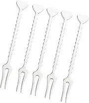 HAKIDZEL 5pcs Heart Style Stainless Steel Dessert Forks Fruit Picks for Home Restaurant Use Non Slip Grip for Cake Appetizer Serving