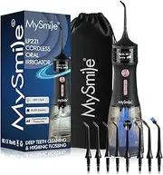 MySmile Powerful Cordless 5 Modes Dental Water Flossers for Teeth Portable OLED Display Oral Irrigator with 8 Replaceable Jet Tips and 350 ML Detachable Water Tank for Home Travel Use (Midnight Black)