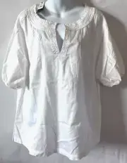 NWT Talbots pintuck popover womens L white peasant blouse 100% cotton 2011