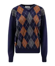 argyle V-neck wool sweater IT40,IT44,IT38,IT36 blue