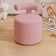 Dressing table stool, sofa stool, lambswool backrest chair, large space storage stool, solid wood frame, storable design, suitable for living room, bedroom(Pink,S)