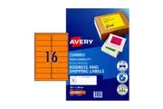 Avery Laser Label Org L7162 16Up Pk25 Fluoro Orange 35972