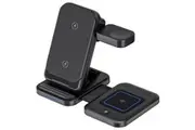 Cell Phone Smart Watch Wireless Charging Station Stand Dock Holder 3 in 1 USB Ambient Light Control Power Adapter(Black)