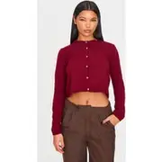 Burgundy Basic Button Up Knit Cardigan, Burgundy