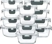 24pc Glass Food Storage Containers with Lids - 12 Pack Glass Meal Prep Containers with Lids, Airtight Glass Food Storage, BPA Free & Leak Proof, Reusable Freezer Safe Lunch Box