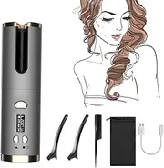 Hair Curling Iron,Rotating Hair Curler Rechargeable Curling Wand Cordless Automatic Hair Curler with 6 Temps & Timers, Fast Heating Hair Iron for Long Short Hair