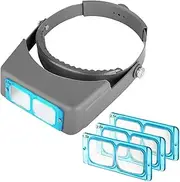 Head Mount Magnifier Headband Magnifier Professional Jeweler's Loupe Handsfree Reading Magnifier Magnifying Glasses with 4 Replaceable Lenses 1.5X,2.0X,2.5X,3.0X Magnification for Watch Repair, Crafts