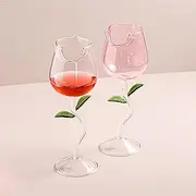 [UIYIHIF] Rose Wine Glasses Set of 2 Rose Flower Shaped Wine Goblet Creative Wine Cocktail Glass Juice Glass for Party Wedding Festival Kitchen Bar Celebration