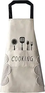 DILLMAN Women Kitchen Apron with Hand Wipe Pockets，Big Pocket,Hand-wiping, Waterproof for Cooking Baking, White