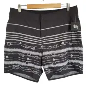Stussy Men's Size XL 36 Black White Nautical Ropes Swim Trunks Unlined Grey Gray
