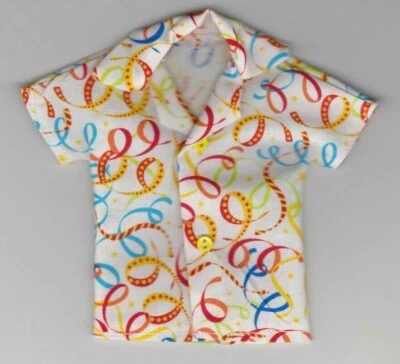 NEW-Homemade Doll Clothes-Confetti Ribbons Print Shirt that fits Ken Doll B4