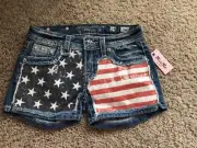 Miss Me Jeans Shorts Denim 28” Waist Patriotic Flag Sequins Girls Size 14