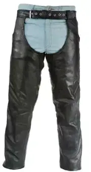 Unisex Leather Chaps Plain Mesh Lined Zipper Sides Snaps 2 Lg Pockets Back Laces