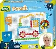 Lena 35623 Mosaic Plug-in Game Set with 100 Coloured Pegs, Mosaic Plug Diameter 10 mm, Mosaic Game for Children from 3 Years, Complete Set with Pegboard Approx. 21 x 16 cm and Organiser, Colourful