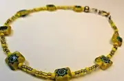 LOVELY YELLOW BEADED ANKLET WITH MILLEFIORI ACCENT BEADS/ 9 INCH