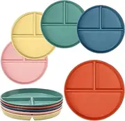 HUIRUMM 9.6 Inch Adult Portion Control Plates, Reusable Plastic Divided Plate with 3 Compartments, Kids Plates Diet Plate for Children, Adults, Picnic, Camping, Beach, Microwave and Dishwasher Safe