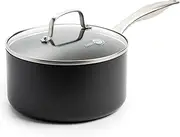 GreenPan Canterbury Hard Anodized Healthy Ceramic Nonstick, 3.25QT Saucepan Pot with Lid, PFAS-Free, Dishwasher Safe, Oven Safe, Black
