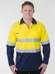 King Gee Workcool 2 Reflective Shirt Yellow Navy