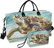 [ZRYSMY] Duffel Bag for Traveling, Turtle Beach Waves Travel Bag Gym Bag, with Multiple Interior Pockets Shoulder Weekender Bag for Women Men with Toiletry Bag 20.5L x 1.9W x 13.8H, Multi-Colored, one