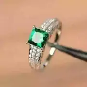 2Ct Princess Cut Natural Green Emerald Solitaire Valentine Ring White Gold Plate