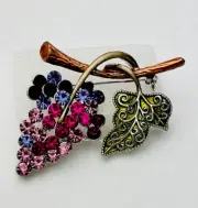 Enamel Crystal Grape Vine Pin/Brooch