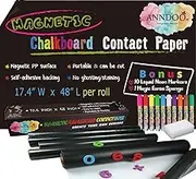 Magnetic Chalkboard Contact Paper 48x17.4 Inch Self Adhesive Magnet Wallpaper with 10 Neon Liquid Markers, Non-porous Magnetic Boards for Alphabet Learning, Toddlers Kids Writing Board, Playroom Decor