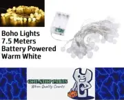 7.5m Warm White 50 Boho Crystal Ball Garland String Lights AA Battery operated