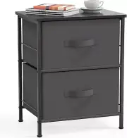 Night Stands Dresser for Bedroom 2-Tier Organizer Drawer Storage Tower, Dark Gre