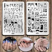 Set of 2 Nail Stencil French Nails Stamp Set, Stamping Stencil Stripes Swirl Snake Pattern Nail Stamping Plates for Nails, 14.5 x 9.5 cm Stamp Pad Nails for Women and Girls