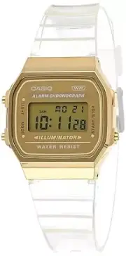 Casio Vintage A168XESG-9ADF Gold Digital Dial Transparent Resin Strap D307