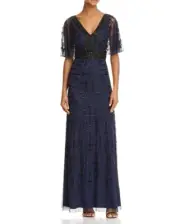 NWT Aidan Mattox Twilight Blue Beaded Cape Sleeve Flutter Gown Size 4 MSRP $495