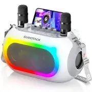Karaoke Machine for Adults Kids with 2 Wireless Microphones, Bluetooth White