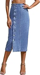 [FEOYA] Denim Skirt for Women Casual High Waist Midi/Mini Bodycon Skirt with Pockets Frayed Hem A Line Jean Skirts