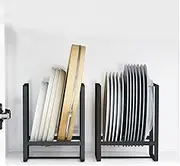 MINGFANITY 2PCS Plate Holders Organizer, Metal Dish Storage Dying Display Rack for Cabinet, Counter and Cupboard - Black