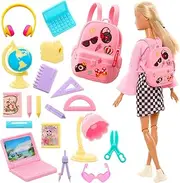 Joyfun 19 Pcs Girl Doll School Accessories - Backpack, Desk Lamp, Laptop, Globe, Glasses and Headset for 11.5 Inch School Playset
