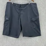 Quicksilver Boardshorts Mens Size 42 Black Dry Flight Pockets Long Length 22"