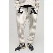 Mens Ecru Relaxed LA Applique Pinstripe Joggers