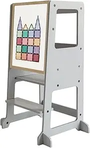 My Duckling Learning Tower, Montessori Step Ladder, Kids Kitchen Helper with Step Stool,Adjustable Toddler Tower-Grey