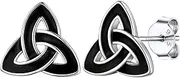 [Silvora] 925 Sterling Silver Trinity Stud Earring, Classic Black Plated Celtic Irish Knot Ear Studs for Women Men, Tiny Silver Love Knot Earrings Nickle Free