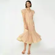 Anthropologie Current Air EVERLEIGH FLUTTER SLEEVE Tiered Boho DRESS in Small