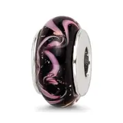 Silver Reflections Black/Pink Hand-blown Glass Bead QRS704