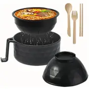 6Pcs Quick Microwave Ramen Bowl Cooker Set with Phone Holder Handle Ramen Noodle Cooker with Spoon Chopsticks Fork
