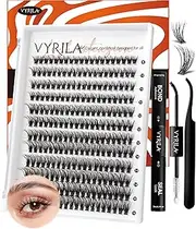 Lash Extension Kit-VYRILA 0.07mm Wispy C Curl Lash Clusters Kit 40P 8-16mix Individual Lashes with Lash Bond and Seal Waterproof,Lash Tweezers for DIY Lash Extension (Orange 40P Kit-C-8-16mix)