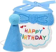 LIGHTAOTAO 1 Set Pet Birthday Hat and Bib Cute Dog and Cat Birthday Decorations Versatile Outfit for Parties and Photos Embroidered Pattern Lake