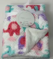 HTF NWT Hello World Pink Purple Aqua Teal And White Elephant Plush Baby Blanket