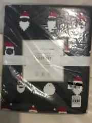Pottery Barn Teen Cool Santa Organic Flannel Twin Sheet Set Charcoal Gray Multi