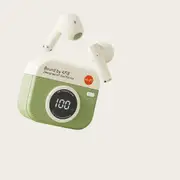 Wireless Noise Cancelling Bluetooth Retro Camera Case Earpods 8 Core 5.4 Chip 1888H Standby HD Sound ACS360 Sound Gaming Music Christmas Gift Col.Green
