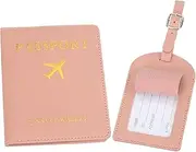[uxcell] Passport Holder with Luggage Tag, Set of Leather Travel Passport Cover Wallet with Suitcase Tag Travel Accessories for Men Women Airplane, Pink