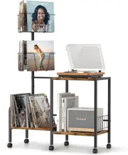 Rotating Record Player Stand with Vinyl Storage - Holds 200 Albums